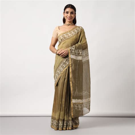 Shailja - Henna Hand Block Print Chanderi Silk Saree Online at Best ...