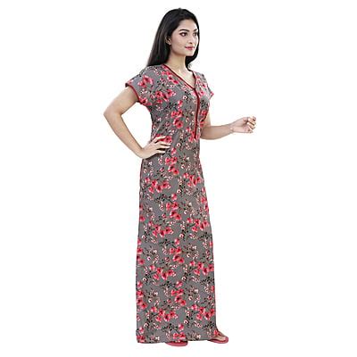PARIJATH's Printed Cotton Nighty for Women with Long Zip