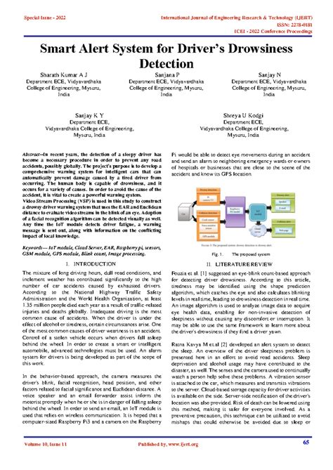 Smart alert system for drivers drowsiness detection Ijertconv 10IS11014 ...