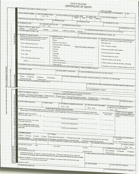 Blank Arizona Death Certificate