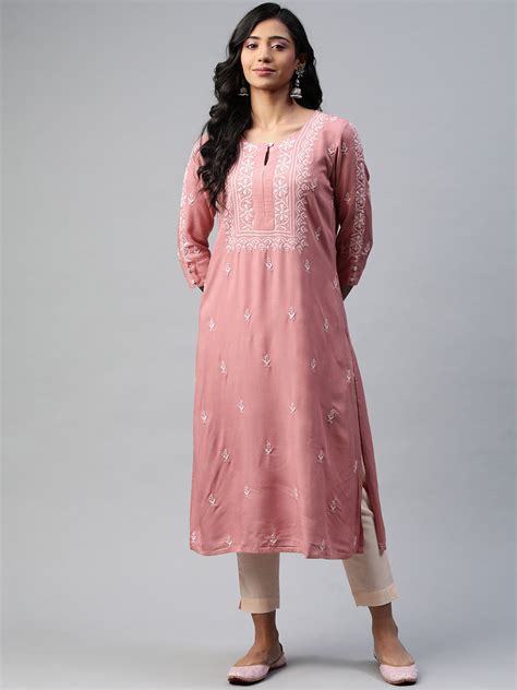 Dusty Pink Rayon Chikankari Kurta – akheri