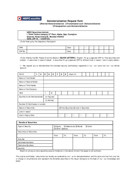 2019 India HDFC Bank Dematerialisation Request Form Fill Online ...