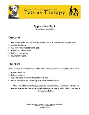 Fillable Online pat org Application Pack Contents: Checklist - Pets as ...