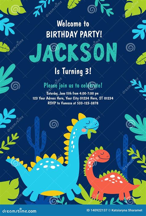 Dinosaur Birthday Party Invitation. Vector Stock Vector - Illustration ...