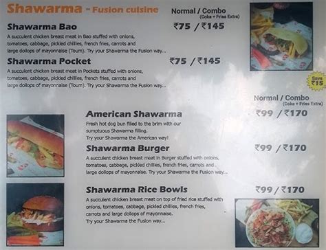 Menu of Shawarma Inc, Garuda Mall, Bangalore