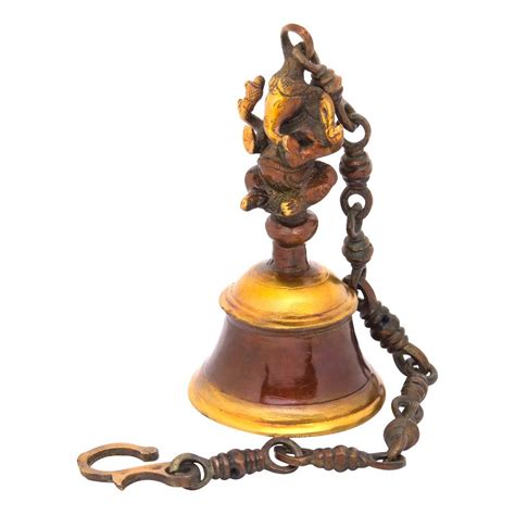 Artvarko Antique Brass Ganesha Wall Hanging Bell with Chain for Mandir ...