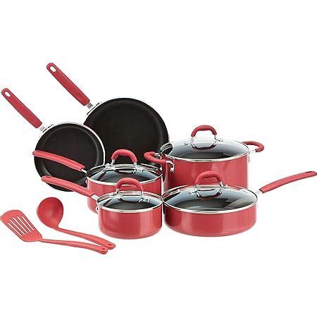 Buy AmazonBasics Ceramic Non-Stick 12-Piece Cookware Set, Red - Pots ...