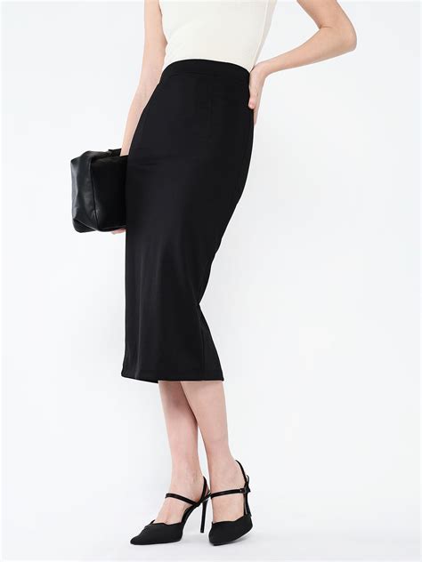Buy Women's Black Pencil Midi Skirt Online | Showoffff