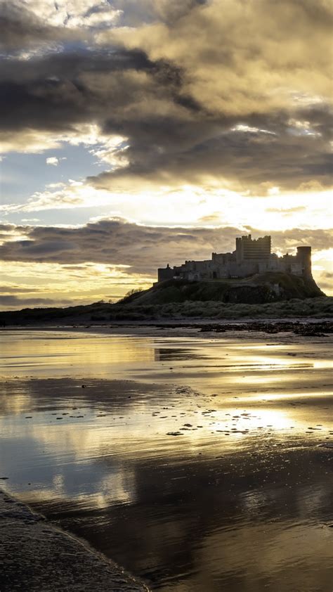 Download wallpaper sunset, Sunrise, Bamburgh Castle, section landscapes ...