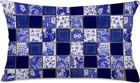 Royal Blue Boho Home Decor Lumbar Pillow Cases 12x20 Inch Moroccan Tile ...