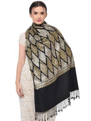 Buy WEAVERS VILLA Black Kashmiri Aari Embroided Cashmilon Shawl Online