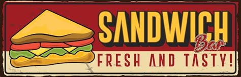 Sandwich fastfood rusty metal plate retro food poster vector design ...