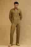 Buy Green Crepe Olive Jacket And Pant Set For Men by Soniya G Online at ...