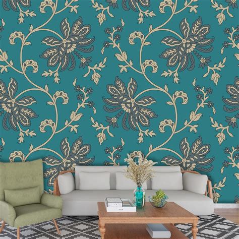 Peacock Green Pattern of Leaves and Vines Wallpaper Mural - Magicdecor®