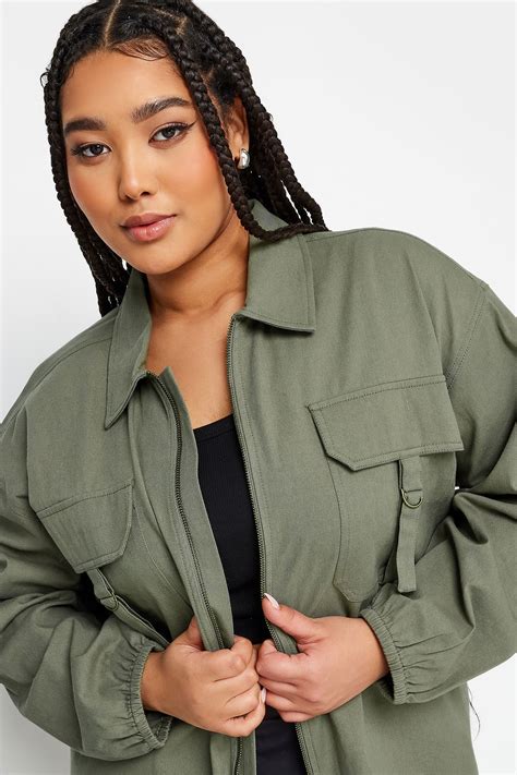 YOURS Plus Size Khaki Green Utility Bomber Jacket | Yours Clothing