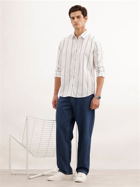 Slim Fit Striped 100% Cotton Shirt | White – Wrogn