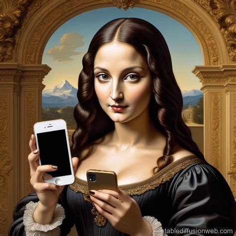 Mona Lisa with Modern Technology | Stable Diffusion Online