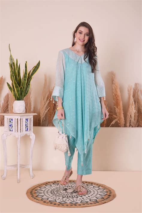 Serene Sky Assymetric Kurta Set – Surabhi Arya