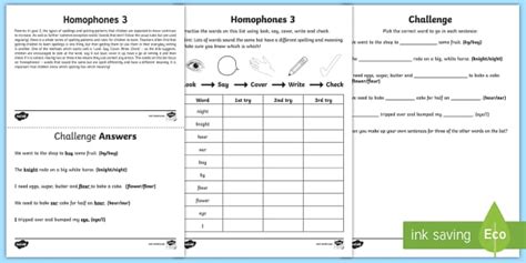 Spelling Activity Sheet: Homophones 3 (teacher made)