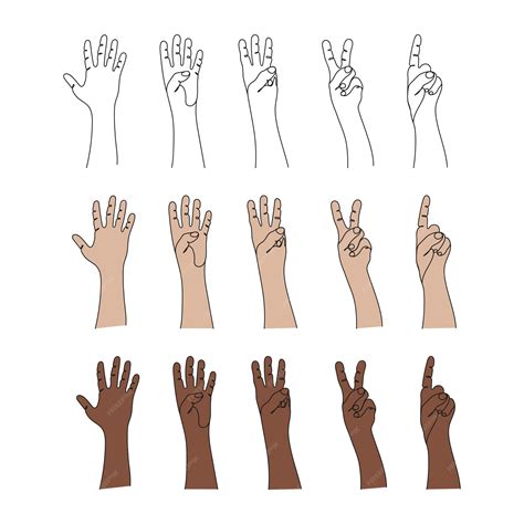 Hand gesture count to five on fingers line art one two three four five ...