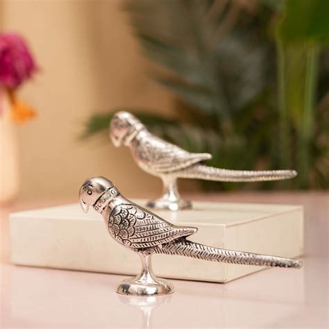 Buy German Silver Parrot Stand Decor - Set of 2 I The Zappy Box