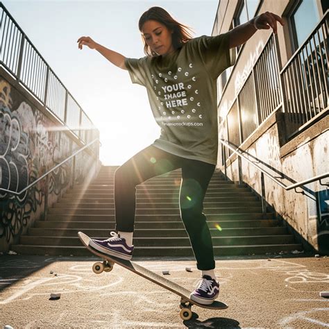 Girl Wearing Olive Green AS Colour 5082 T-shirt Mockup Template #15986 ...