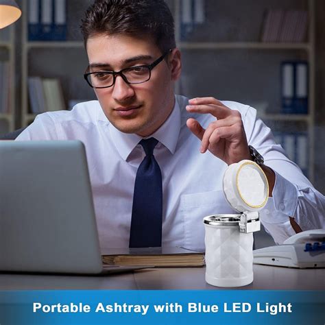 Car Cupholder Travel Ashtray with Lid and LED Light, Portable with Blu ...