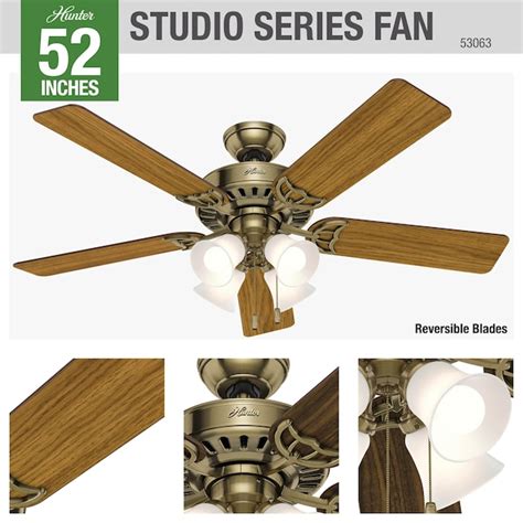 Hunter Studio Series 52-in Antique Brass Indoor Downrod or Flush Mount ...