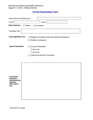 Fillable Online crh arizona Call for Presentations Form - University of ...