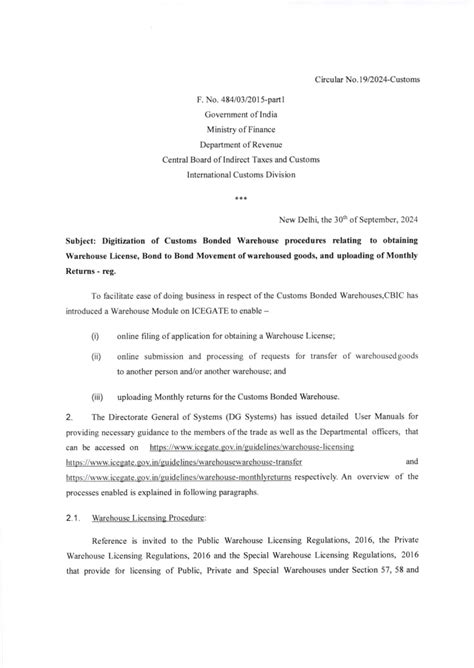Digitalization of Customs Procedures: Circular No. 19/2024 on Warehouse ...