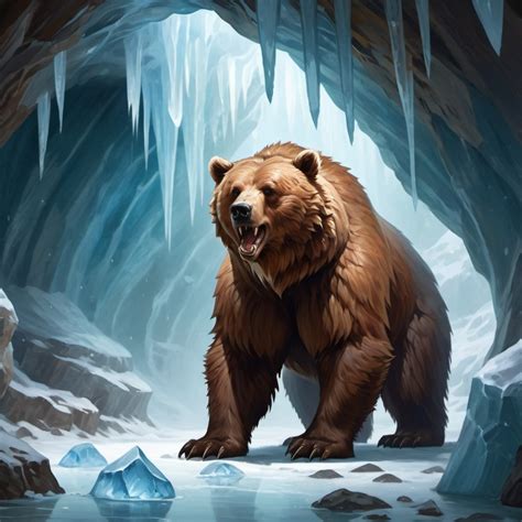 Brown cave bear, ice cave background, D&D 5e style,...