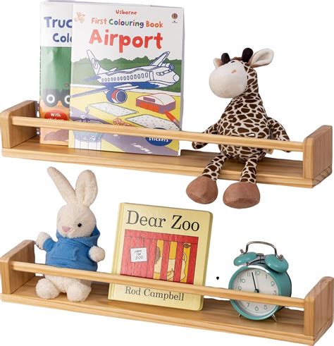 Gieanoo Floating Shelves, Set of 2 Solid Natural Wood Floating Nursery ...