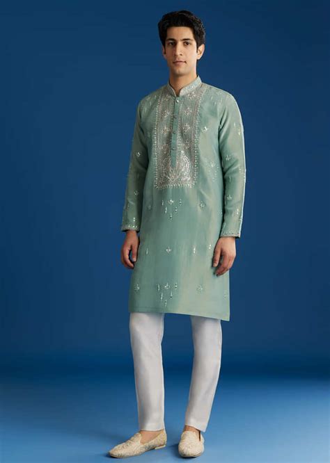 Green Tissue Kurta Set With Cutdana Yoke