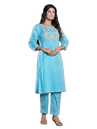 Buy Neerja Fashion Embroidered Gota Patti Round Neck Knee Length ...
