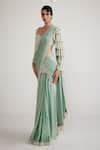 Buy Green Georgette, Satin, Chiffon Pre-draped Saree With Chandelier ...