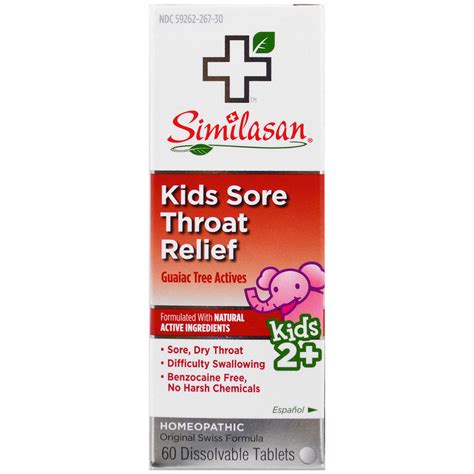 Similasan, Kids Sore Throat Relief, Guaiac Tree Actives, Kids 2+, 60 ...