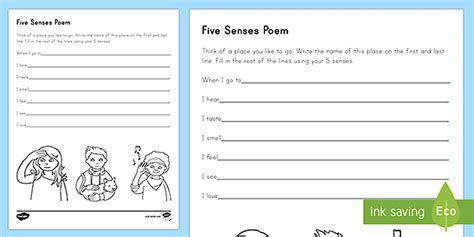 Five Senses Poem Worksheet