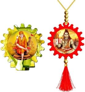 SANBIA Sai Baba Golden Mirror Car Dashboard Idol & Shiva Red Car ...