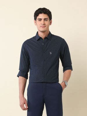 Buy U.S. POLO ASSN. Men Navy Blue Printed Formal Shirt (42) Online