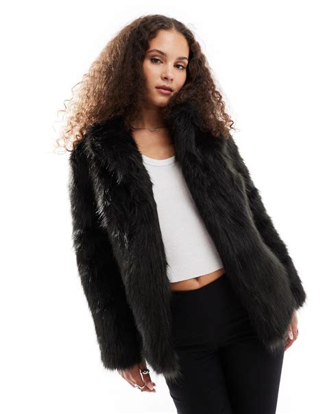 Lioness Faux Fur Coat in Black | Lyst