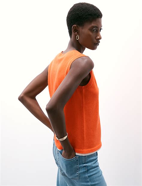 Buy Pure Cashmere Tipped Detail Knitted Vest at Marks & Spencer