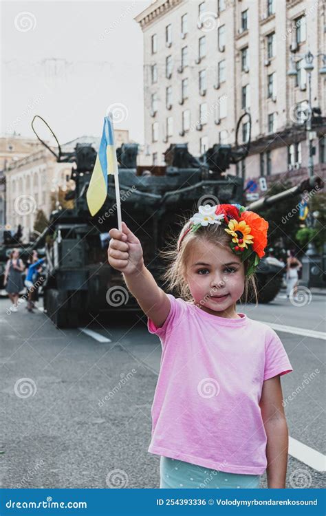 Kyiv, Ukraine - 23 August 2022: Little Ukrainian Girl with Flag in Her ...