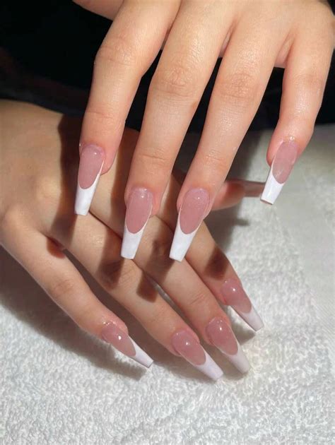 Upgrade Your Look With 24pcs Long Coffin White French Style Fake Nail ...