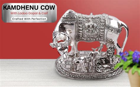 Buy GiftNagri Silver Antique Metal Cow Calf Ladoo Gopal Statue Hindu ...