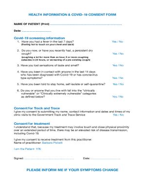 Fillable Online Covid Secure - Screening and Consent Form Fax Email ...