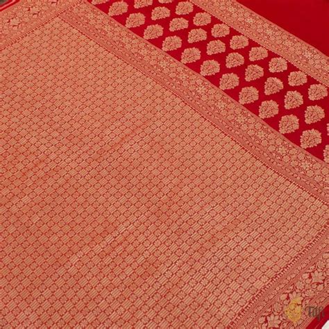 Deep Red Pure Georgette Banarasi Handloom Saree - Tilfi