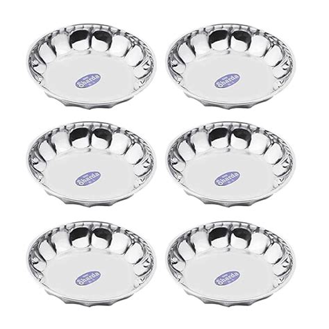 Buy Sharda Metals Set of 6 Stainless Steel Dessert Plates for Side ...
