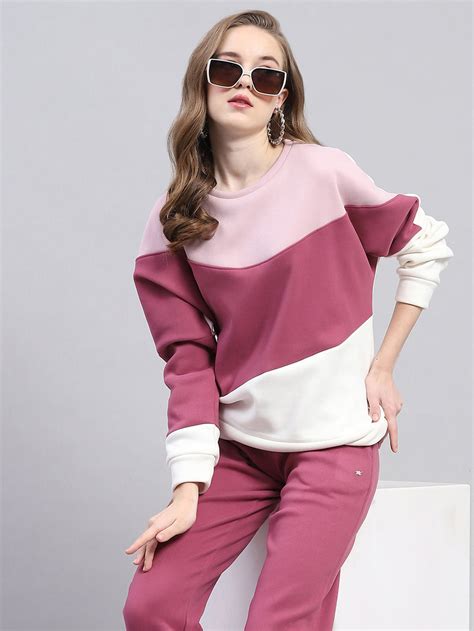 Buy Women Pink Solid Round Neck Full Sleeve Tracksuit Online in India ...
