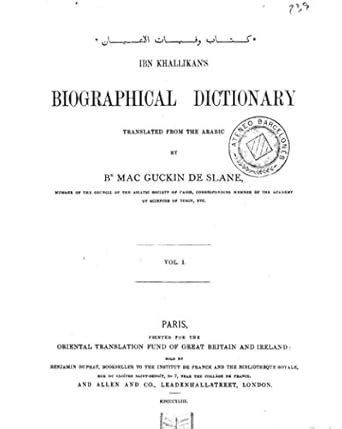 Ibn Khallikan's Biographical Dictionary - Vol. I eBook : Khallikan, Ibn ...
