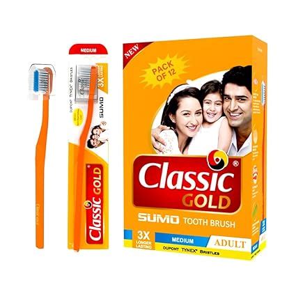 Buy Classic Gold Sumo Medium Manual Toothbrush For Adults | With Dupont ...